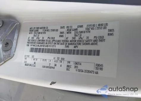 2014 Ford Escape Titanium z USA, uszkodzony, nr VIN 1FMCU9J91EUB11171